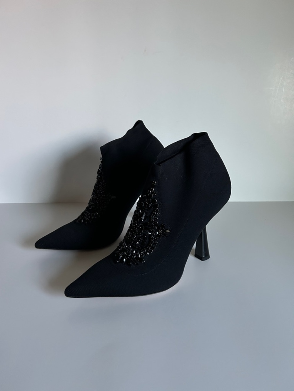 Jimmy Choo Black Beaded Pointed-Toe Ankle Booties
